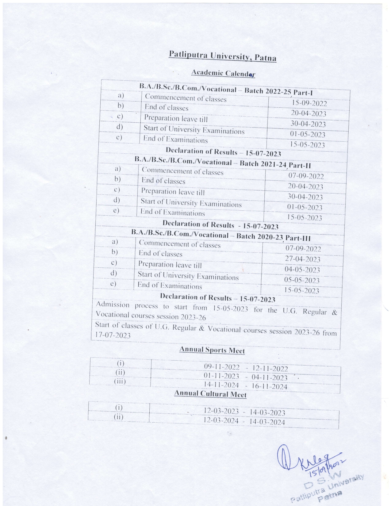 Academic Calendar